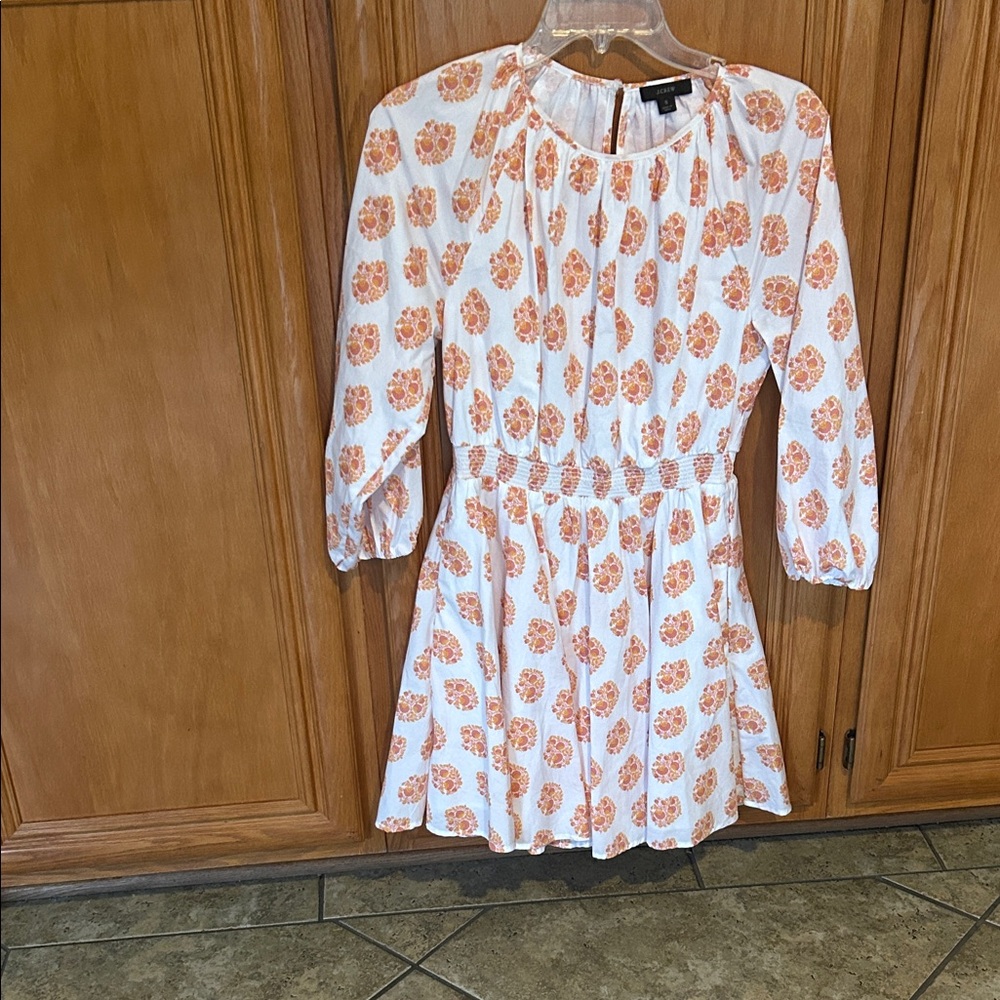 J. Crew Orange and White Floral Long Sleeve Dress